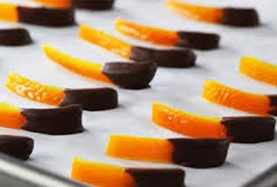 Chocolate dipped candied orange peel